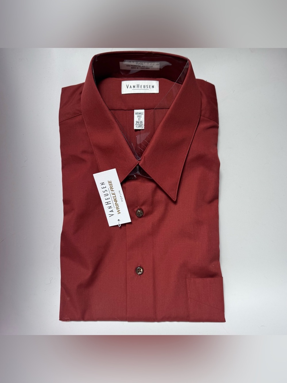 Van Heusen Dress Shirt Rust Red Poplin 17-34-35 NIP Work Wedding Guest Business
